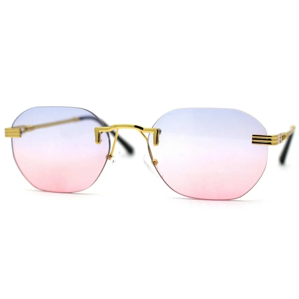 Sunglasses‎ Gold Frame Pink Purple Gradient Lens Retro Classy Uv400 Beach Shades